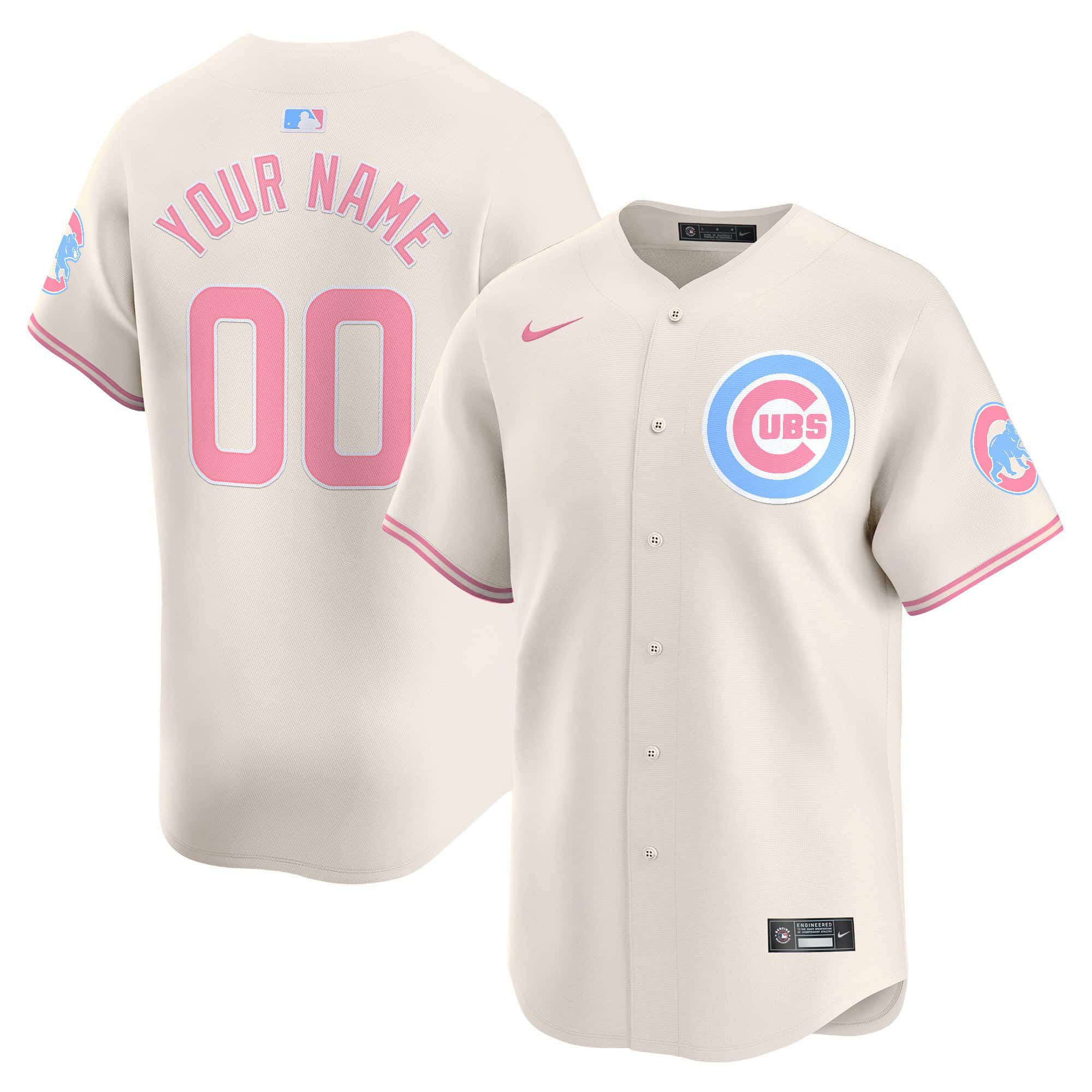 Men Chicago Cubs Bubblegum Cream 2024 Nike Vapor Premier Limited Custom MLB Jersey->->